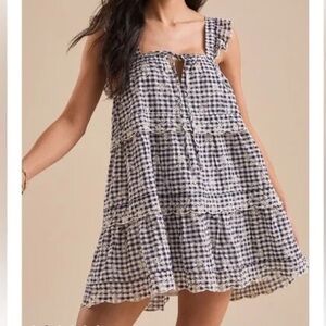 Alter’d State Haylin Gingham and Eyelet Mini Dress Large